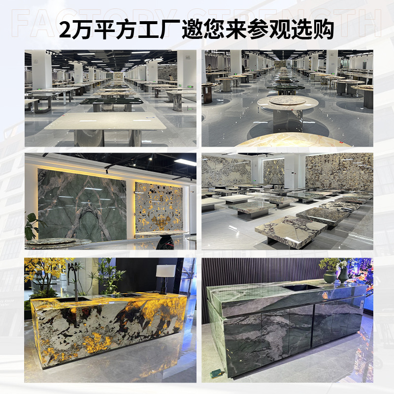 定制实木奢石餐桌新中式带转盘圆桌小户型高端景泰蓝大理石餐桌