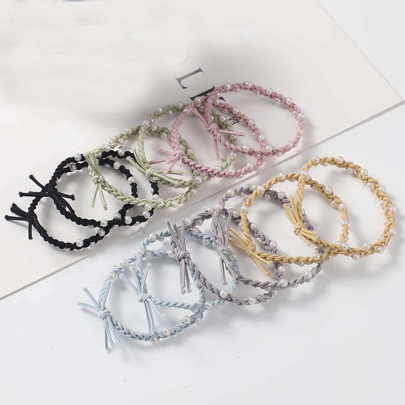 Hand-woven pearl hair band women's high-grade ins head rope ball head small fragrance hair rope large elastic rubber band