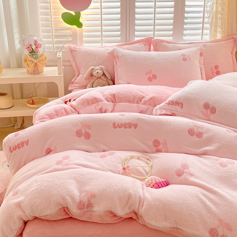 Winter Milk Velvet Four-Piece Set Thickeneded Coral Velvet Bed Bed Sheets Quilt Cover Fleece-Lined Bedding Three-Piece Flannel Set