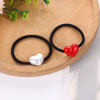 Hair Rope Girl Cute Hair Ring Internet Popular High Elastic and Durable Rubber Tendon Balls Head Rope Peach Heart 2 Color Good Quality Korean