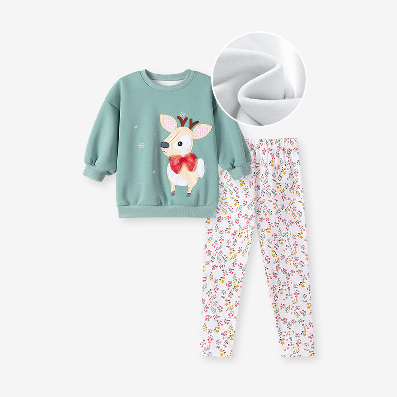 Vente en gros vêtements enfants, nouvel ensemble fille doublé polaire automne, tenue dessin animé mignonne