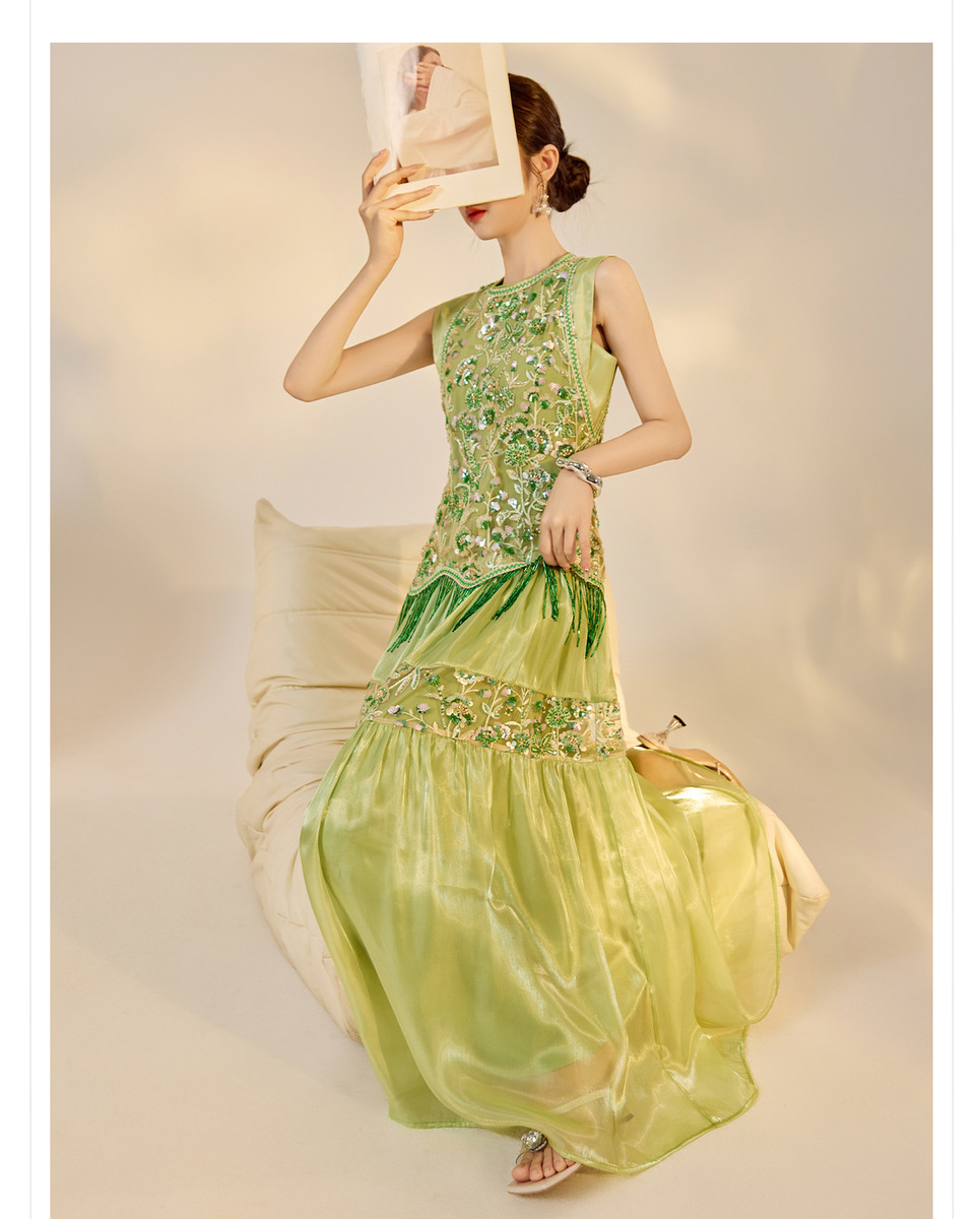Đầm maxi nữ thêu đính cườm tay phồng dáng suông — Cloud Water Blue (Giao hàng ngay hôm nay), Cloud Water Blue (Giao hàng trong 7 ngày), Jasper Green (phát hành cùng ngày), Jasper xanh (giao hàng trong 7 ngày)