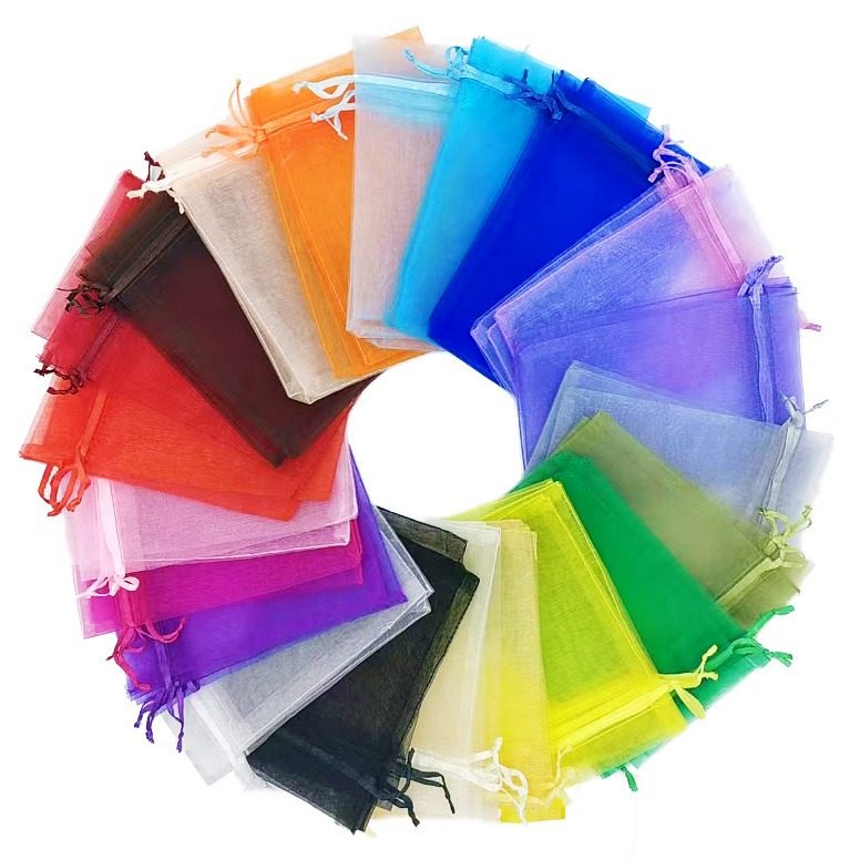 in stock wholesale amazon dedicated high density plain organza gift bag drawstring mesh wedding candy bag vacuum
