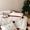 100-Count Pure Cotton Brushed Cute Towel Embroidered Four-Piece Set Cartoon Small Fur Ball Pure Cotton Bed Bed Sheets 1.8 Quilt Cover Three-Piece Set