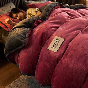 Super Soft Milk Velvet Four-Piece Set Thickeneded and Warm French Velvet Winter Coral Velvet Single and Double Double-Sided Fleece-Lined Single Quilt Cover