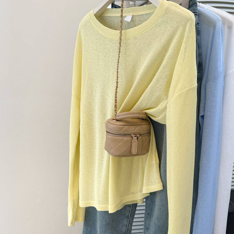 Lightweight Blue Ice Silk Knit Long Sleeve Sun Protection Top Loose Fit Slimming Design Summer Essential Wholesale