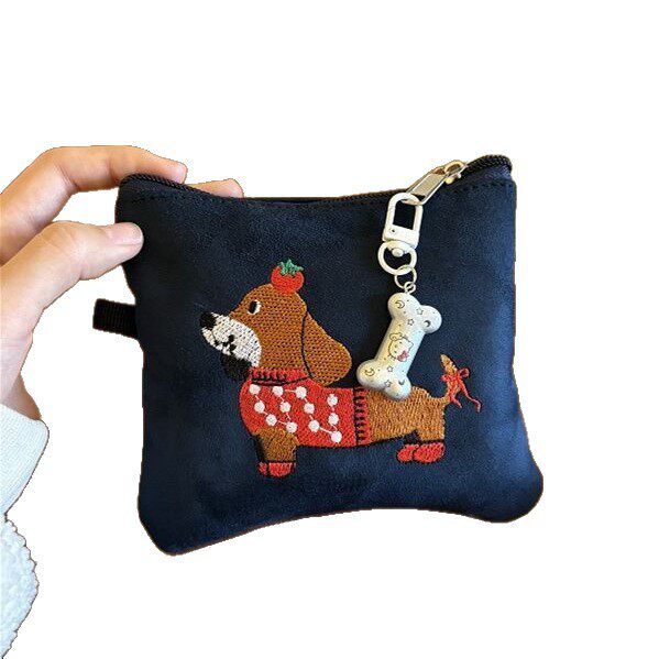 Dachshund Card Holder, Cute Suede Cosmetics Bag, Portable Carry-On Bag for Outings, Earphones, Lipstick, Auntie Towel Cosmetics Bag