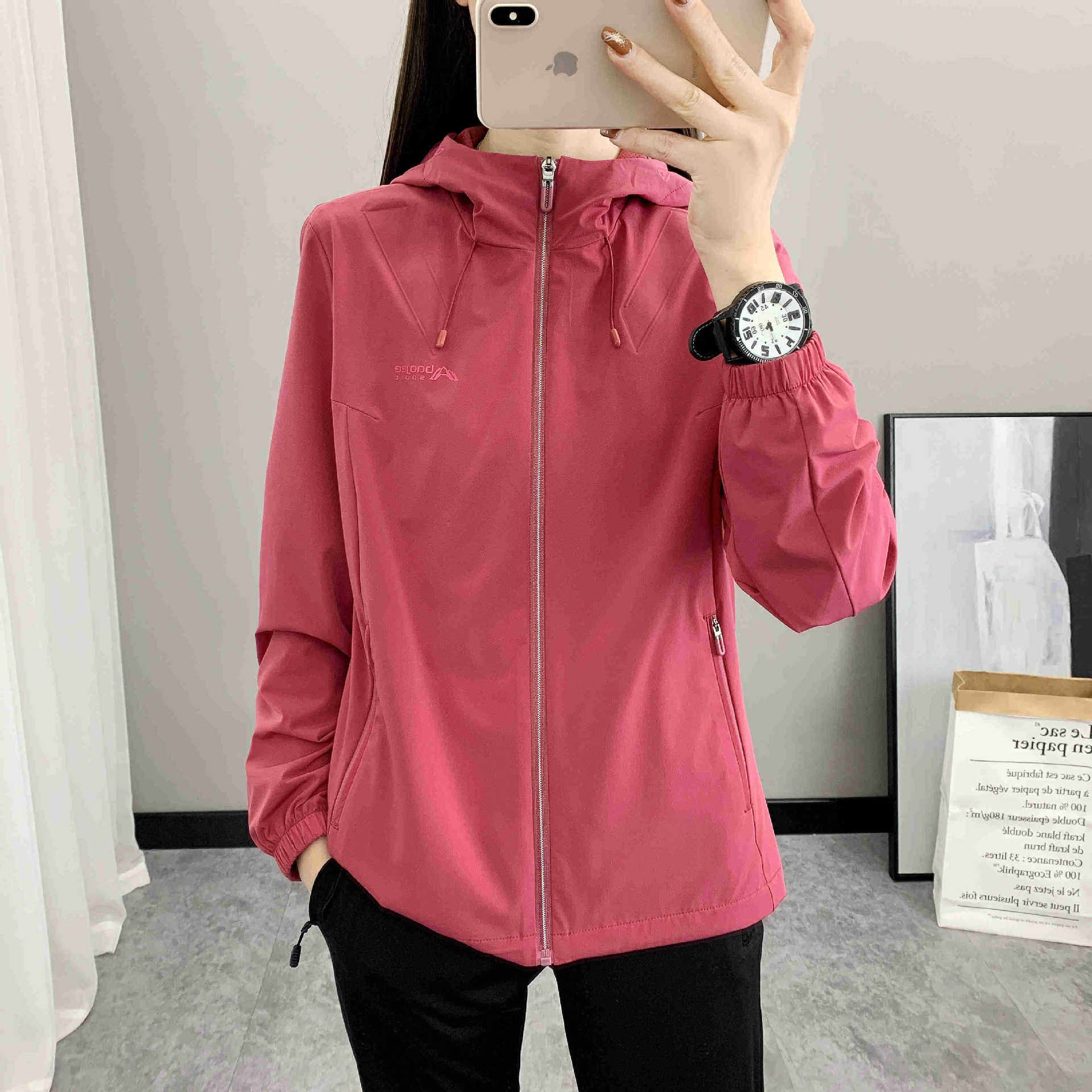 Spring and Autumn outdoor thin jacket women's mountaineering sports top running casual windproof waterproof windbreaker hooded jacket