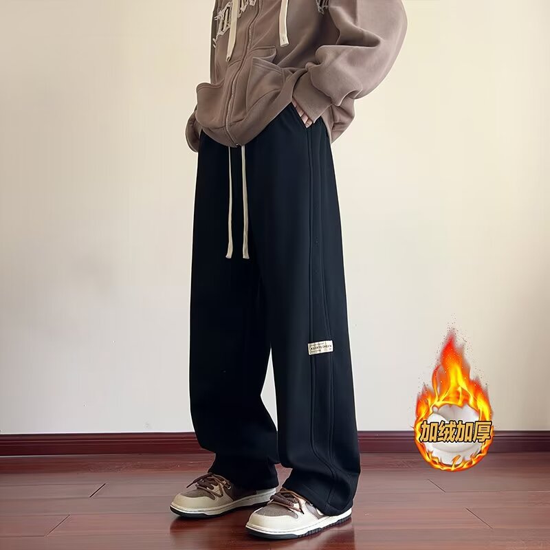 港风简约卫裤男秋冬潮流美式高街百搭休闲长裤复古直筒运动阔腿裤