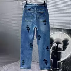 Cross-Border Chrome Hearts High-Version Chrome Hearts Cross Patchwork Jeans Straight-Leg High-End Fashion Trendy