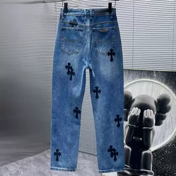 Cross-Border Chrome Hearts High-Version Chrome Hearts Cross Patchwork Jeans Straight-Leg High-End Fashion Trendy