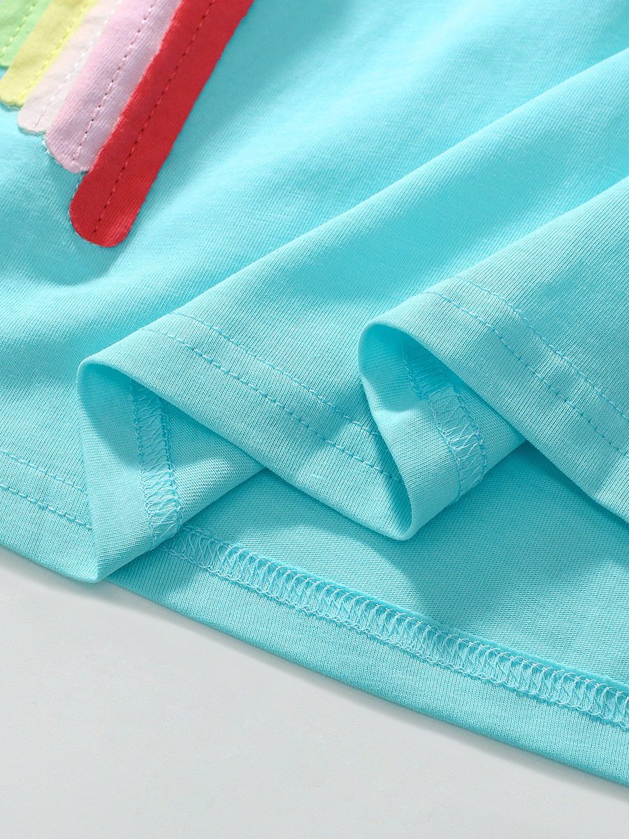 Girls' Cute Rainbow Short-Sleeve Dress, Summer Cotton Kids' Dress