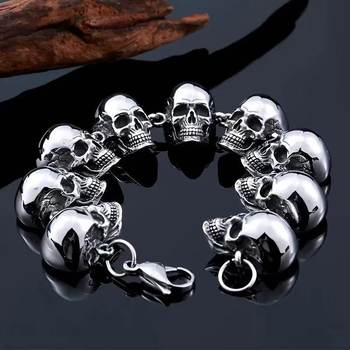European and American Personalized Retro Punk Rock Men's Skull-Shaped Bracelet Bracelet Suitable for Trendy Men to Wear