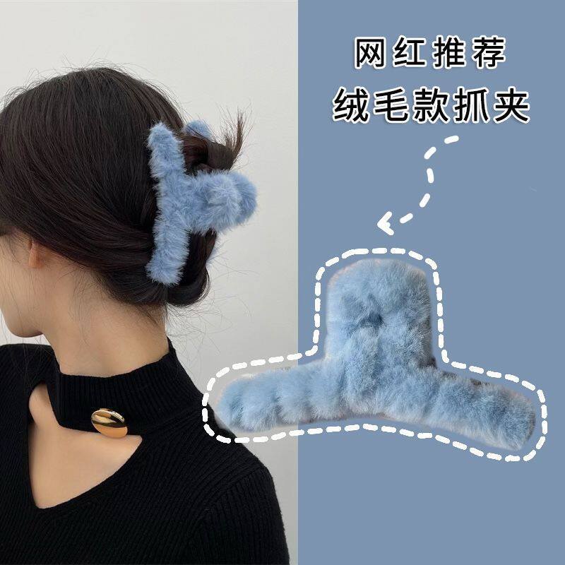 韩版新款甜美少女双面kt蝴蝶结毛绒抓夹卡通可爱鲨鱼夹高颜值发夹