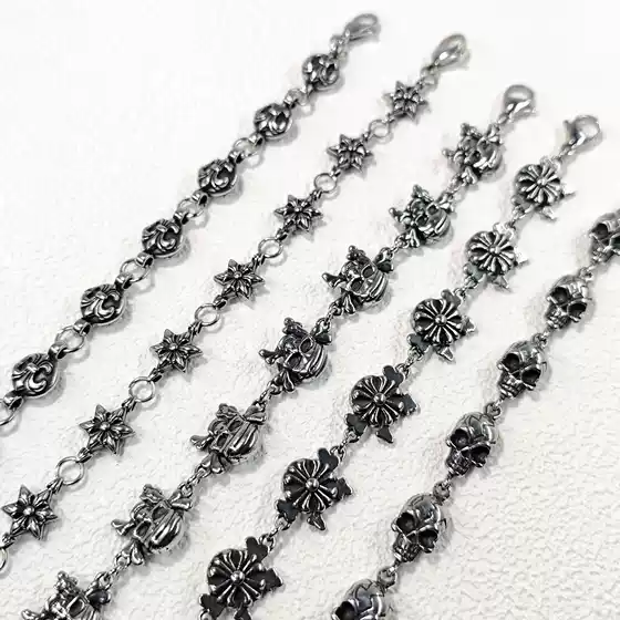 Ch Crowe Bracelet Hexagonal Star Flower Unisex Stainless Steel Retro Hip-Hop Buckle Insert Retro Bracelet