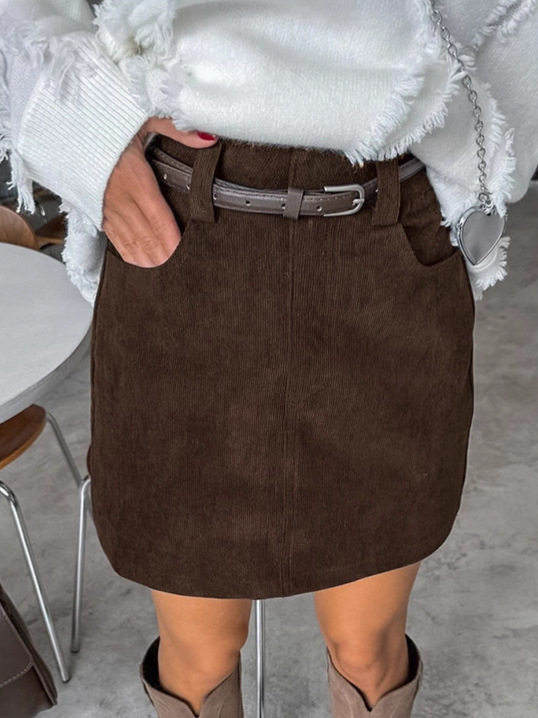 Retro Corduroy Hip Skirt Women's High Waist Slim Skirt Fashion Trend Slim A-Line Skirt