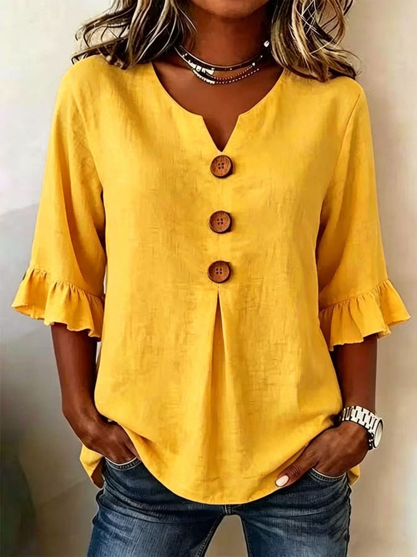 Womens V Neck Ruffle Sleeve Dress Comfortable Elegant Design Summer Casual Wear Wholesale Available