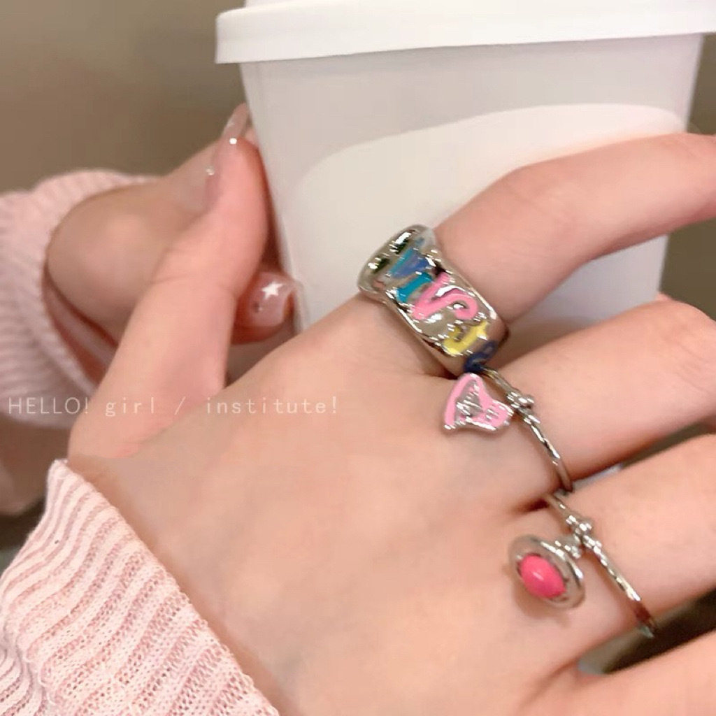 Summer graffiti! Color Letter Love Ring Women's Niche Design Opening Finger Ring Unique Ring