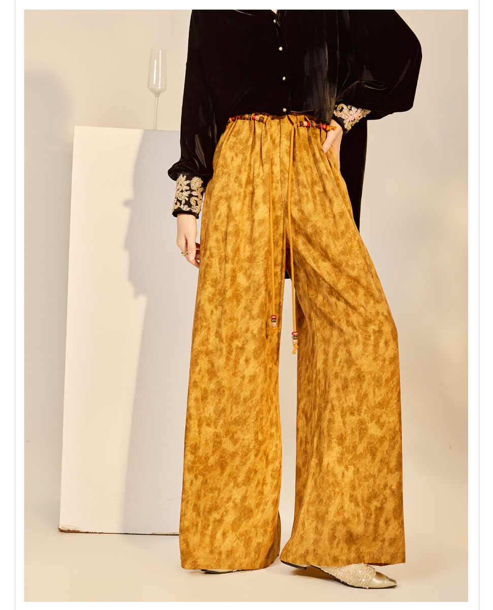 Quần ống rộng nữ họa tiết in hai mặt thắt lưng dây buộc phong cách nhẹ nhàng P9028 — Amber (7 ngày)