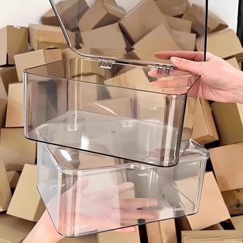 Desktop Storage Box, Transparent Flip-Top Dust-Proof Organizing Box, Home Bedroom Facial Mask Storage Box, Office Organizing Basket