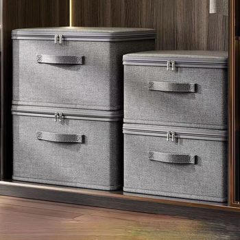 Fabric Storage Box Organizer with Zipper and Lockable Clothes Storage Box with Lid Storage Box Storage Basket