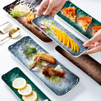 Japanese-Style Sushi Plate Rectangular Plate Long Plate Home Dining Plate Ceramic Tableware Hot Pot Set Dish Creative Tableware