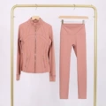 Smoke powder gold zipper jacket and cropped pants suit
