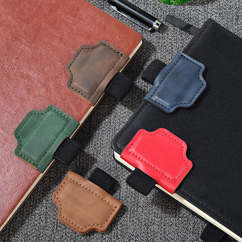 Cross-Border Popular Crazy Horse Leather Magnetic Bookmark, Leather Magnetic Pen Loop, Pu Bookmark, Book Pen Holder with Texture