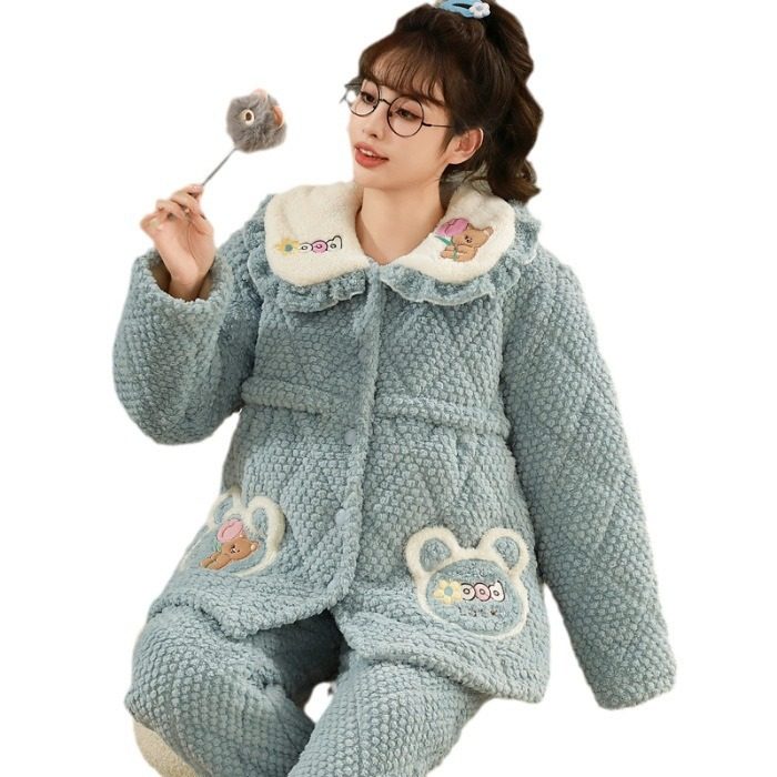Winter monthly clothing three-layer cotton padded fleece-lined pajamas for pregnant women autumn and winter postpartum lactation home suit