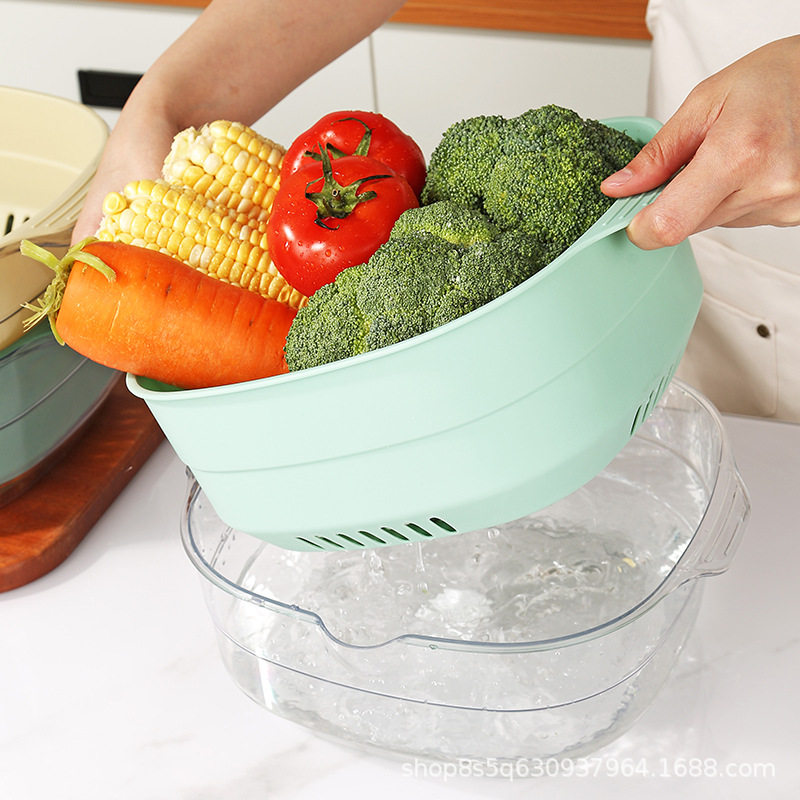 PET Thickened Double-Layer Household Kitchen Draining Basket High Appearance Value Vegetable Basket Living Room Vegetable Basket Fruit Washing Vegetable Basin