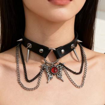 New Spider Butterfly Tassel Rivet Necklace Hip-Hop Exquisite Niche Stylish Design Exaggerated Collar Accessories for Women