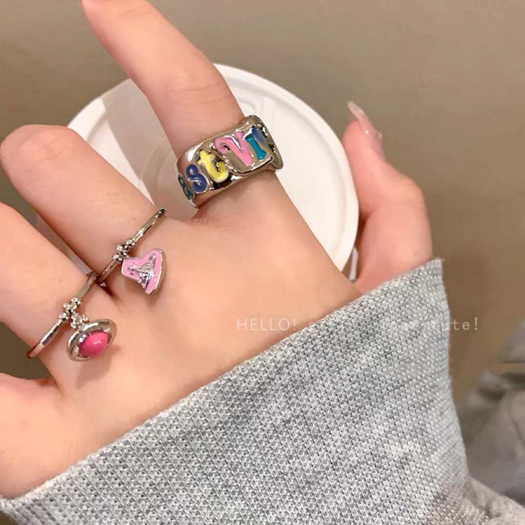 Summer graffiti! Color Letter Love Ring Women's Niche Design Opening Finger Ring Unique Ring