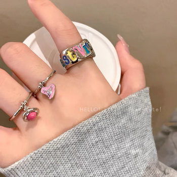 Summer graffiti! Color Letter Love Ring Women's Niche Design Opening Finger Ring Unique Ring
