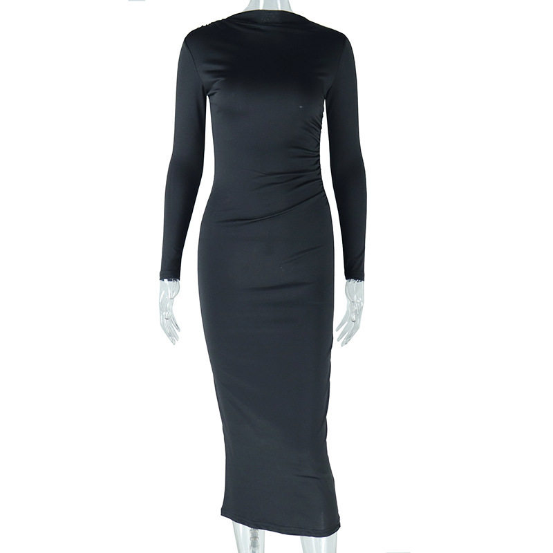 Casual Long Sleeve Dress Round Neck A Line Silhouette Macaron Colors Street Style for Everyday Wear Wholesale