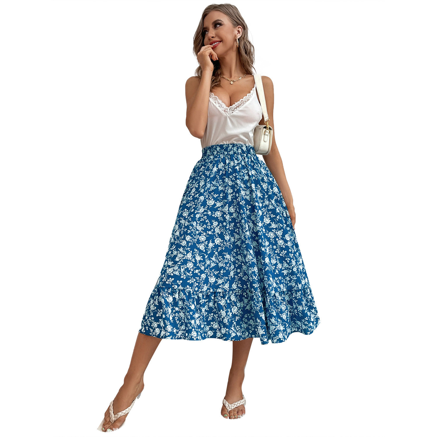 Floral Midi Skirt Casual Versatile Commuter Style Perfect for Vacation or Everyday Wear Wholesale Available