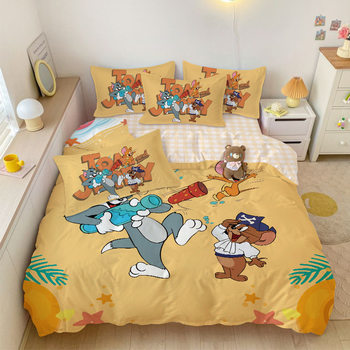 Tom and Jerry Cartoon Four-Piece Set Jerry Tom Three-Piece Set Male and Female Dormitory Student Dormitory Quilt Cover