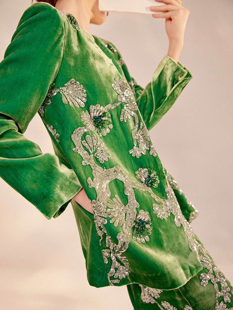Bộ áo khoác cardigan và chân váy nữ thêu đính hạt lụa tơ tằm cao cấp — Váy (giao hàng trong 7 ngày), Váy (giao hàng trong ngày), Áo khoác (giao hàng trong 7 ngày)