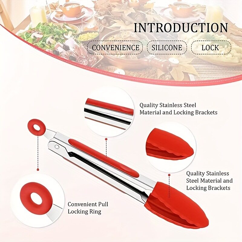 Cross-border high temperature resistant stainless steel food clip bread clip barbecue clip silicone head anti-scalding barbecue clip kitchen supplies