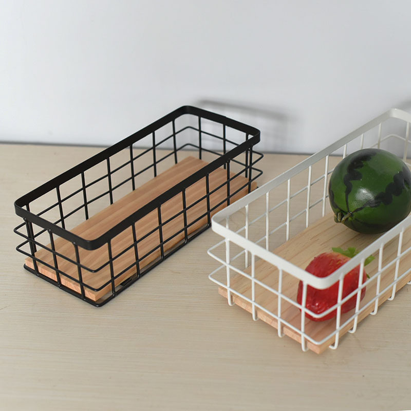 Iron Storage Basket Wall-Mounted Flower Basket Shelf Makeup Box Iron Frame Wall Basket Desktop Storage Rectangular Storage Basket