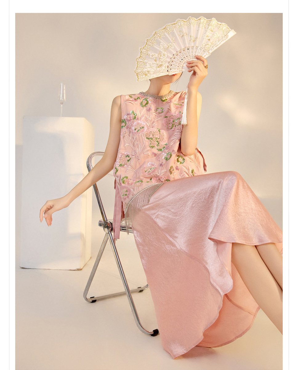 Áo vest nữ không tay thêu nổi bật cổ tròn đính đá phối khóa kéo — Phấn phủ Peach Mist (giao hàng trong 7 ngày), Phấn phủ Peach Mist (giao ngay trong ngày)