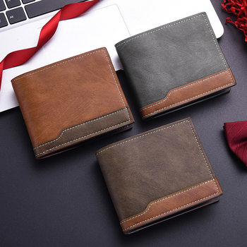 Men's Wallet Horizontal Style 80% off Pu Leather Wallet with Contrasting Colors and Multiple Card Slots European and American Style Horizontal Retro Leather Bag