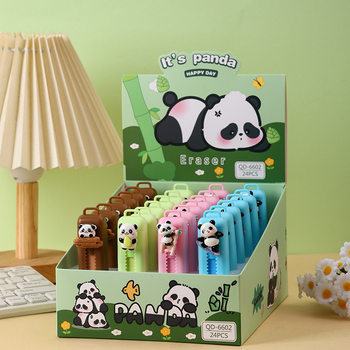 New Panda Patch Push-Pull Eraser Cartoon Cute Bear Eraser Clean Replaceable Core Good-Looking Stationery