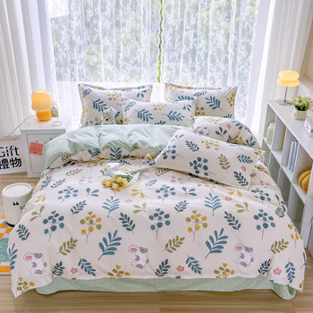 Four-piece Set Washed Cotton Skin-friendly Bedding Bed Sheet Quilt Cover Single Quilt Cover Printed Dormitory Single Three-piece Set