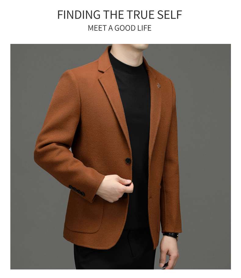 Áo blazer nam len hai mặt dáng ôm phong cách tối giản — màu cam, con lạc đà