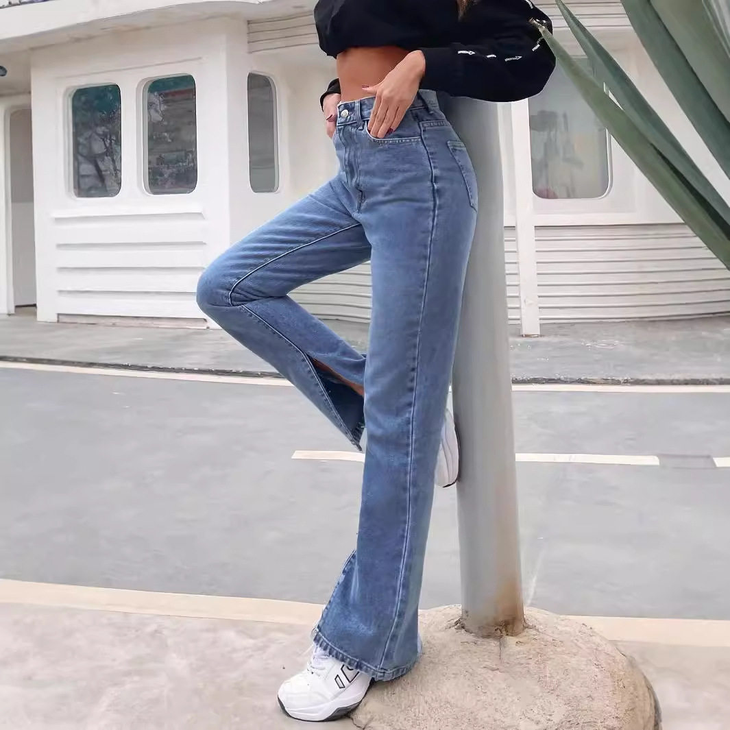 High Waisted Denim Trousers Fashionable Casual Versatile Spring Summer Womens Apparel Wholesale Available
