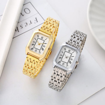 Cross-Border Women's Watch Elegant Fashion College Style Roman Scale Dial Rectangular Niche Steel Band Quartz Watch