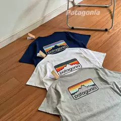 Unisex Printed Short-Sleeved Teepata Striped Mountain Logo Eco-Friendly Organic T-Shirt