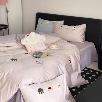 Ins Cartoon 100S High Branch Long-staple Cotton Cotton Four-piece Set Cute Girl's Heart Cotton Children's Quilt Cover Three-piece Set