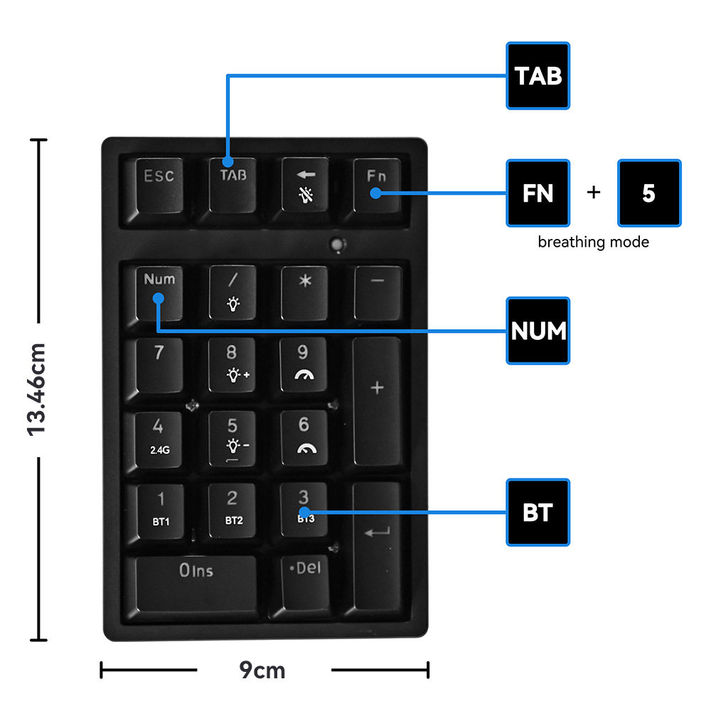 Digital Keyboard New 21-Key Numeric Keyboard Rgb Color Light Office E-Sports Office Finance Green Axis Wireless