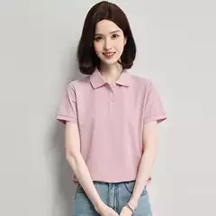 Source Factory Ice Silk Cool-Feel Polo Shirt Women's Workwear Solid Color Casual Versatile Printed Embroidered Team Uniform Short Sleeve